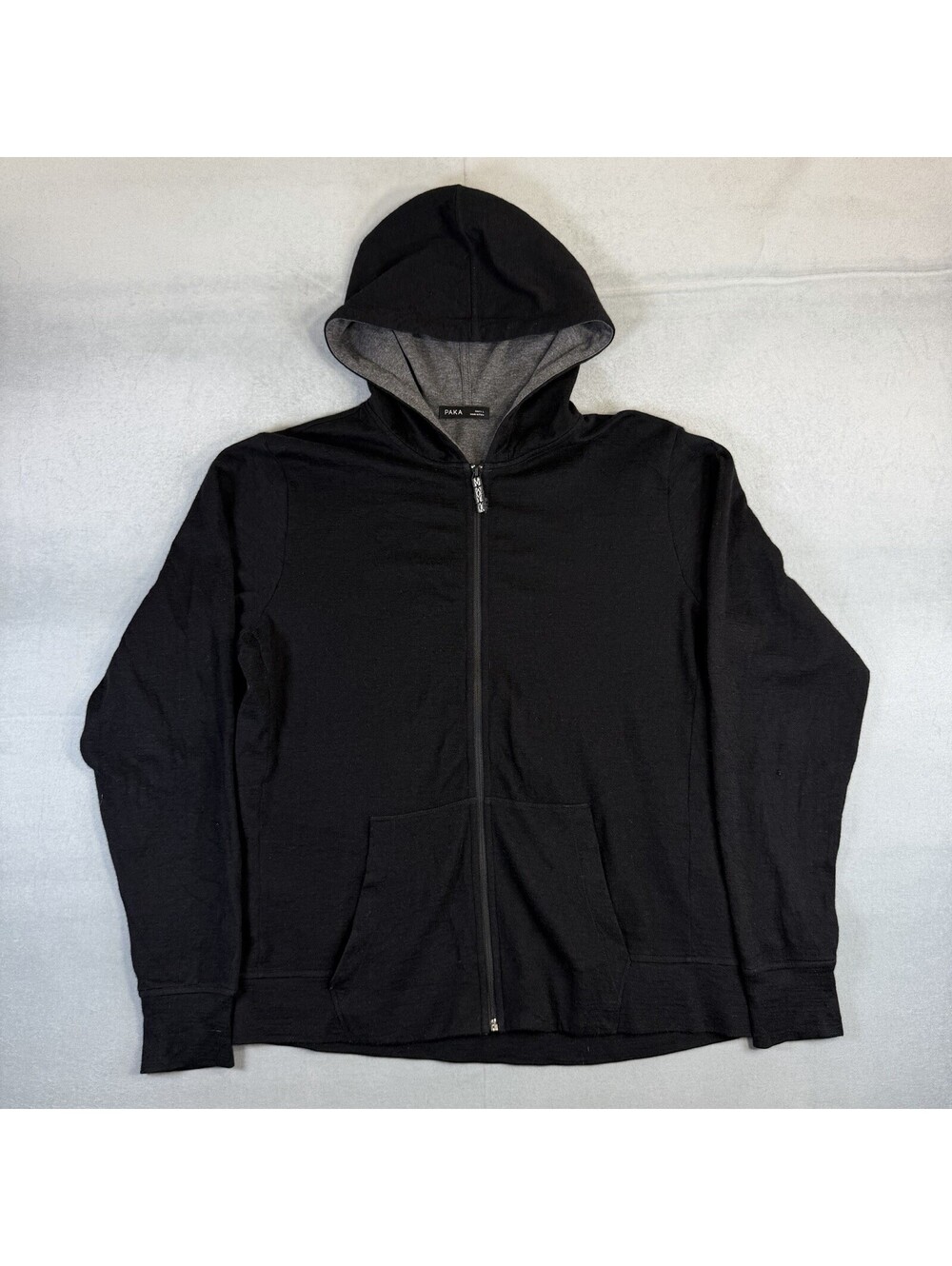 Paka Breathe Hoodie Mens Large Black Baby Alpaca Full Zip Thumbhole Jacket